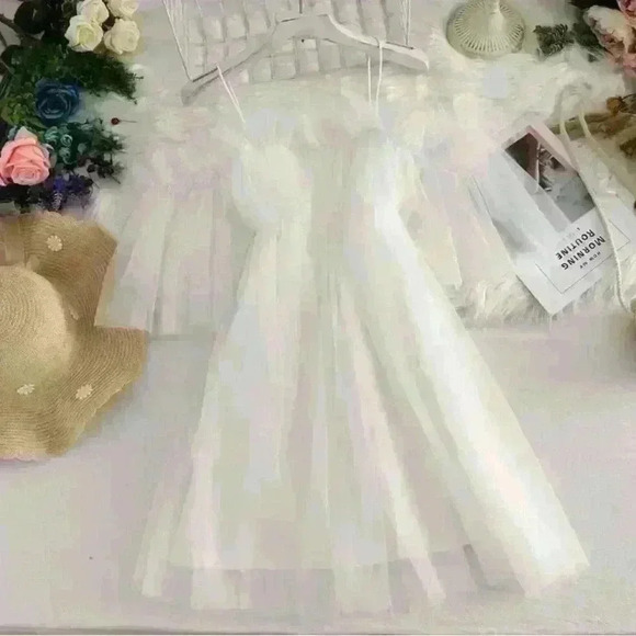 Women's Sweet Fairy Off Shoulders Gauze Spliced Ruffles Dress Size S - Picture 1 of 5